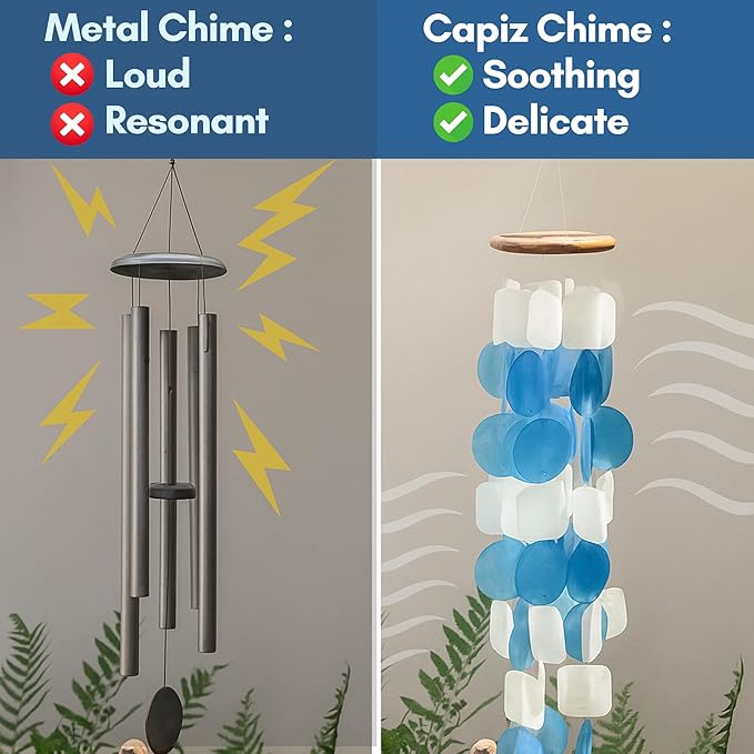 Solange & Frances Beach Decor Shell Wind Chimes for Outside, Sea Glass Wind Chimes, Gifts for a Beach Lover, Beachy Gifts for Women, Costal Decor, (Ocean Breeze)
