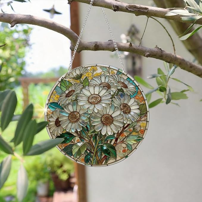 Window Hanging Flower Suncatcher Ornament, Home Garden Decor, Indoor Window Wall Art, Flower Decor Gifts for Women Mom Teacher, Wedding Birthday Christmas Celebration Gifts