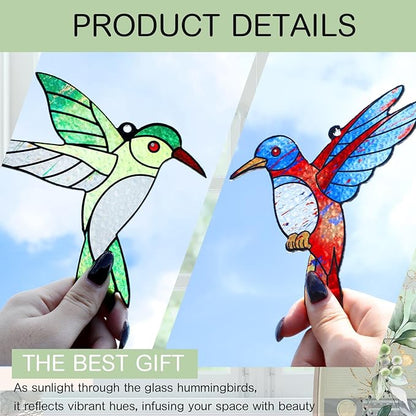 3 Pieces Hummingbird Stained Glass Gift Window Hanging Ornament Suncatcher Window Decoration for Women Mom Bird Lovers Valentines Mother's Day Christmas