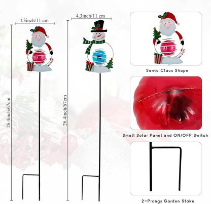 Christmas Solar Garden Lights, 27" H Snowman & Santa Claus Solar Stake Light, 2 Pack Outdoor Statues Figurine Lights for Xmas Holiday Lawn Patio Yard Decoration