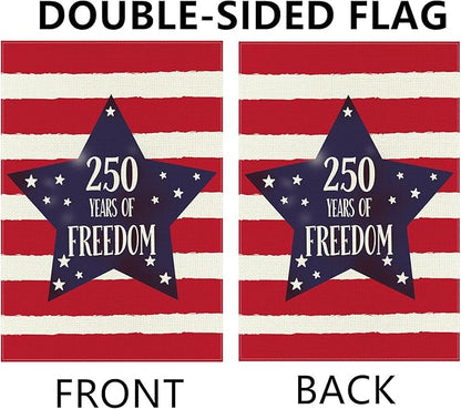 250 Years America Anniversary Garden Flag, Double-sided 250 YEARS OF FREEDOM Patriotic 4th of July Yard Sign for Outdoor Independence Day Decoration