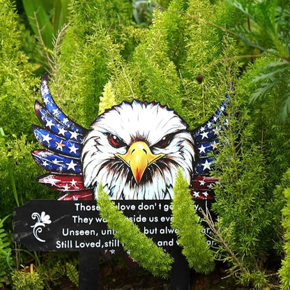 Patriotic Eagle Metal Cemetery Stakes, Waterproof Memorial Garden Markers for Veterans & Family, Outdoor Grave Decorations (Eagle)