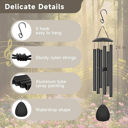 28" Wind Chimes for Outside, Metal Outdoor Wind Chimes with Soothing Melodic Tones, Wind Chime Unique Gift for Mom, Grandma, Perfect Outdoor Garden Decor(Waterdrop-Shape)