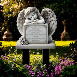 Garden Angel Statue, Angel Tombstone Commemorative Plaque, Memorial Plaque with Sleeping Angel Garden Statue, Sympathy Gift Human Memorial Gifts, in Memory of Loved One, Bereavement Gifts