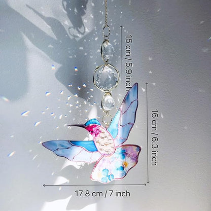 Blue Acrylic Hummingbird Flowers Garden Suncatcher Christmas Tree Window Hanging Home Decor Ornaments Crystal Prism Rainbow Maker Sun Catcher Appreciation Gifts for Mom Grandma Sister