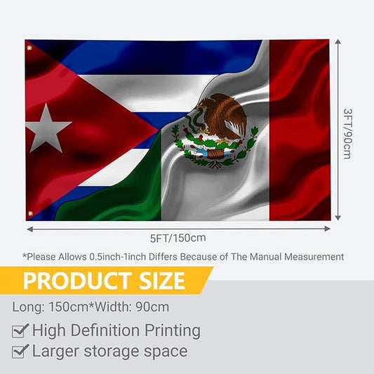 Cuba Cuban And Michoacan Mexico Mexican Flag 3x5 Ft Double-Sided Printed Indoor/Outdoor Flag Polyester Fabric Decorative Banner With 2 Brass Grommets 3x5 Foot National Flags For Outside