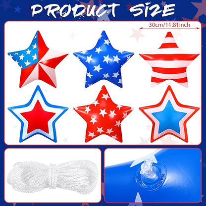 18 Pcs 4th of July Inflatable Outdoor Stars Decor 250th Anniversary Patriotic Memorial Day Outdoor Decorations Inflatable Star American Flag PVC Balloons Blow up for Hanging Home Garden Decor