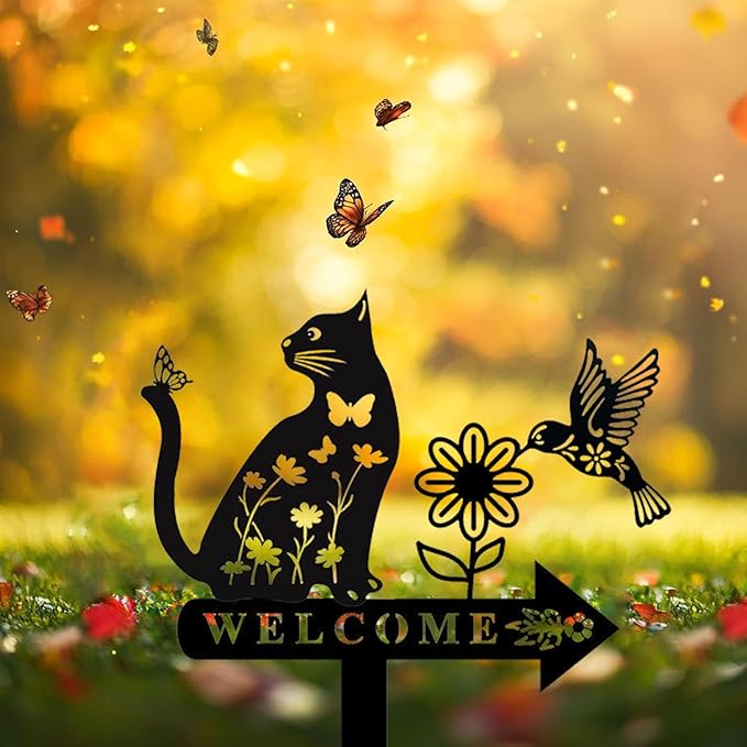 Cat Garden Decor for Outside Metal Cats Silhouette Statues Garden Stakes Yard Sign Art Decorations for Outdoor Patio Lawn Ornaments Birthday Gift for Cat Lovers Women Mom