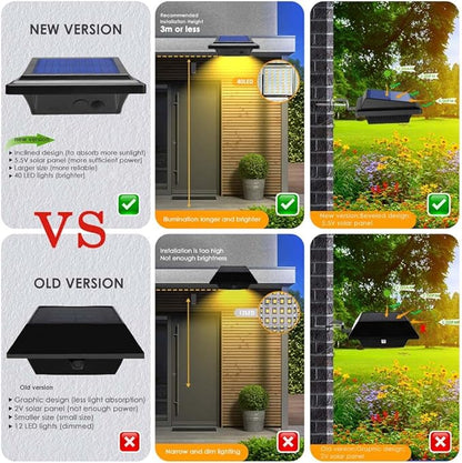 Gutter Solar Patio Decor Lights, 40 LED Deck Outdoor Waterproof Fence for Wall Backyard Porch, Pool, Step Stairs, Yard, Garden, Pathway (6 Pack-Black, Warm White)