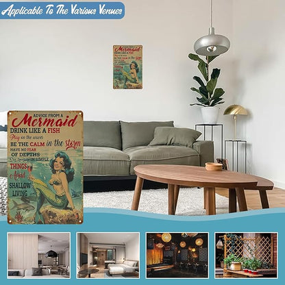 Mermaid Vintage Metal Tin Sign Funny Mermaid Poster for Home Decor 8x12 inch