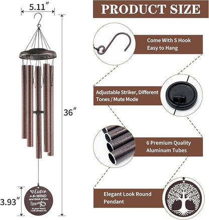Sympathy Wind Chimes Loss Loved One, Memorial Gift for Loss of Mother Father Husband Condolence Remembrance, Best Sympathy Gift (Bronze, 36'')