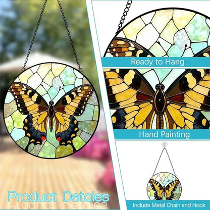 Butterfly Sun Catchers Indoor Window - 8 Inch Stained Glass Window Hanging - Stained Glass Suncatcher - Suncatchers for Windows Hanging - Decoration for Home Garden Mother's Day Birthday Gifts for Mom