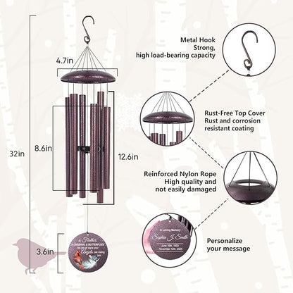 ASTARIN Cardinal Feather Butterfly 32 in Wind Chimes for Memorial, Personalized Bereavement Gift Idea, Windchimes in Loving Memory of a Loved One, Funeral Gifts for Condolences Women, Produced in USA