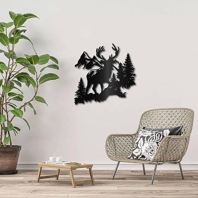 CREATCABIN Reindeer Metal Wall Art Black Elk Deer Wall Sculpture Iron Wall Decor Living Room Decoration Kitchen Display Gift for Family Friends Christmas Housewarming Party Birthday 11.8x11.8 Inch