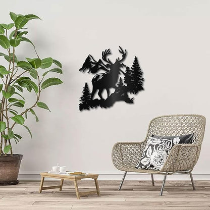 CREATCABIN Reindeer Metal Wall Art Black Elk Deer Wall Sculpture Iron Wall Decor Living Room Decoration Kitchen Display Gift for Family Friends Christmas Housewarming Party Birthday 11.8x11.8 Inch