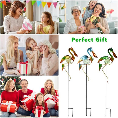 3Pcs Pelican Decorative Garden Stakes, 56.5''H Waterproof Glow in The Dark Metal Yard Decor,Luminous Spring Decorative Garden Stakes for Lawn Patio Pathway
