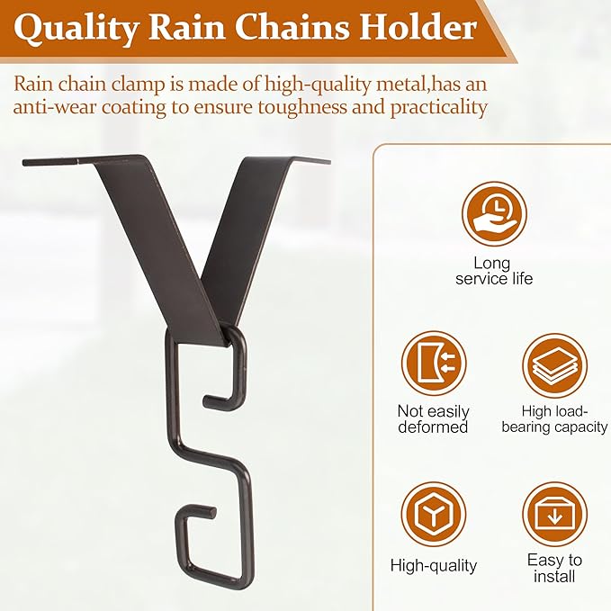 Rain Chain Clip for Gutter Adapter, Outside Hardware Rain Catcher System V Style Copper Rain Chimes Downspout Holder Connector Hook, Rain Chain Water Diverter Accessories