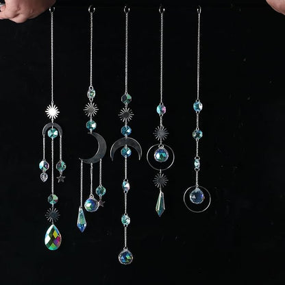 6PCS AB Crystal Suncatcher Hanging Sun Catcher with Chain Rainbow Maker Pendant Crystal Balls Prism for Window Home Garden Christmas Party Wedding Decoration