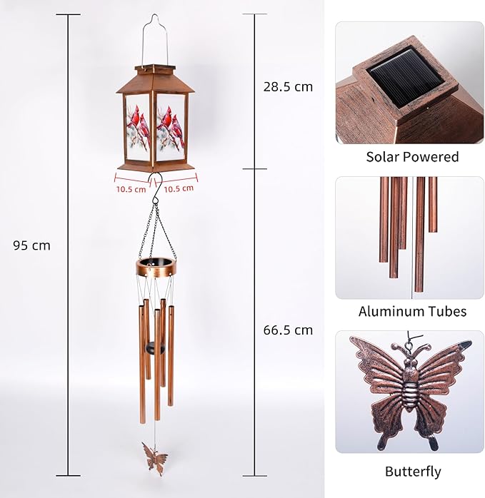 Cardinal Wind Chime Outdoor Solar Energy, Gifts for Women, Mothers, Grandmothers and Fathers, Garden Outdoor Decoration, Christmas, Mother's Day, Thanksgiving and Birthday Gifts