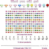 290Pcs Beaded Garden Stakes Kit - DIY Fairy Wand Garden Stake Beads Kit with 240 Colorful Large Hole Beads, Fairy Garden Accessories Outdoor for Different Festivals (6Diamonds & 6Balls)