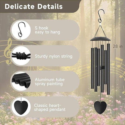 28" Wind Chimes for Outside, Metal Outdoor Wind Chimes with Soothing Melodic Tones, Wind Chime Unique Gift for Mom, Grandma, Perfect Outdoor Garden Decor(Heart-Shape)