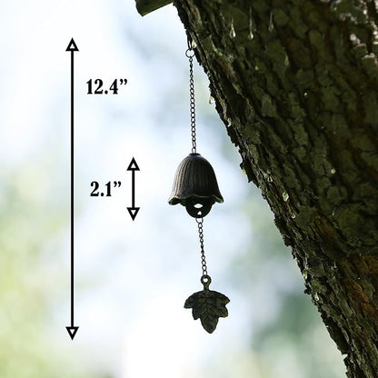 Japanese Wind Chime Cast-Iron Outdoor Ornament for Garden, Patio & Balcony, Hanging Metal Wind-Bell Decoration Gift, Blessing Pendant Windchime, Flower & Maple Leaf
