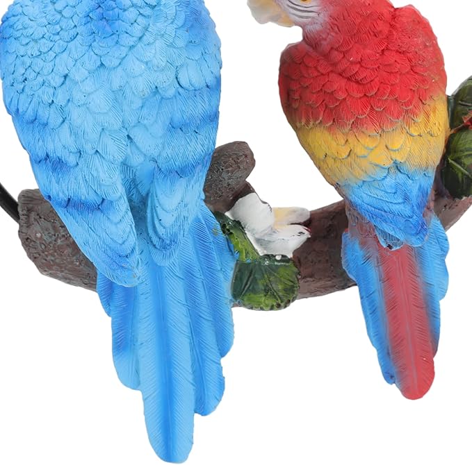 Handcrafted Hanging Parrot Sculpture - Durable Resin Swing Birds with Iron Ring for Garden & Home Décor, Weather-Resistant Red/Blue Parrot Statue for Tree, Patio, Balcony (Indoor/Outdoor Use)