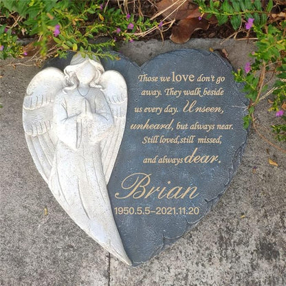 Personalized Garden Memorial Stones for Loved Ones Outside, Angel Memorial Stones Plaques Engraved with Name - Customized Grave Plaques Headstones for Cemetery(Heart)
