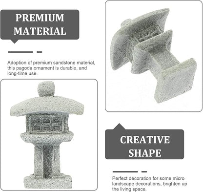 Yardwe Miniature Pagoda Statue Japanese Sandstone Lantern for Zen Garden Micro Landscape Indoor Outdoor Decoration 1.25X0.82X0.82 Inch Set of 4