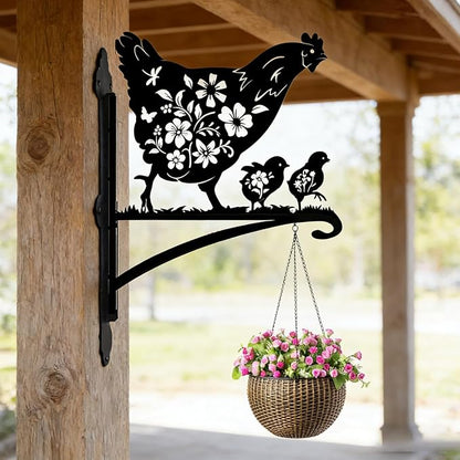 Rngmsi Metal Plant Hangers Outdoor, Hen and Chicks Wall Mounted Hanging Plant Bracket Outside, Flower Pot Bird Feeder Wind Chimes Hangers Decorations