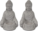Kante 6.5" H Set of 2 Cement Composite Sitting Buddha Statues Ornament, Natural Concrete Indoor/Outdoor Tabletop Décor
