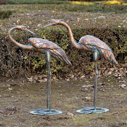 Metal Crane Garden Statues for Outdoor, Stainless Steel Antique Patina Standing Blue Heron Decoy, Large Sandhill Cranes Sculptures for Yard and Garden, Bird Yard Art for Patio Lawn Backyard Pond