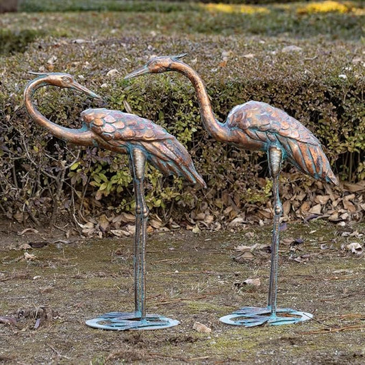 Metal Crane Garden Statues for Outdoor, Stainless Steel Antique Patina Standing Blue Heron Decoy, Large Sandhill Cranes Sculptures for Yard and Garden, Bird Yard Art for Patio Lawn Backyard Pond