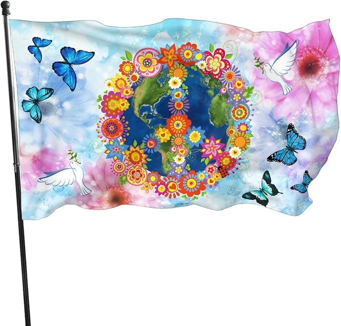 Love Peace Flower Flag 3x5 Ft Outdoor Indoor World Peace Flags Garden Yard Banner Outside Decorative Sign