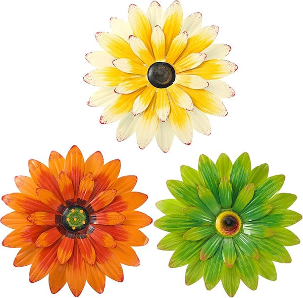 Hotop 3 Pcs Metal Flower Wall Art 3D Metal Daisy Wall Decor Multiple Layer Hanging Flower Rustic Farmhouse Boho Style Decorations for Indoor Outdoor Home Living Room Office Garden, 8 Inches(Classic)