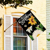 AVOIN colorlife Daisy Sunflower Hello Sunshine House Flag 28x40 Inch Double Sided, Summer Seasonal Holiday Burlap Yard Outdoor Decoration Black