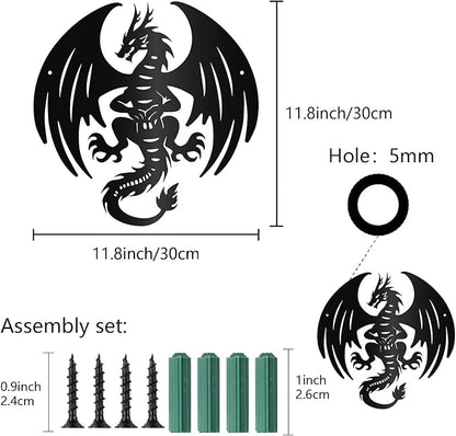 CREATCABIN Dragon Metal Wall Art Black Metal Wall Sculptures Iron Fly Dragon Western Fairytale Animal Wall Artwork Sign Ornament Decor for Living Room Office Garden Balcony Decoration 11.8 x 11.8 Inch