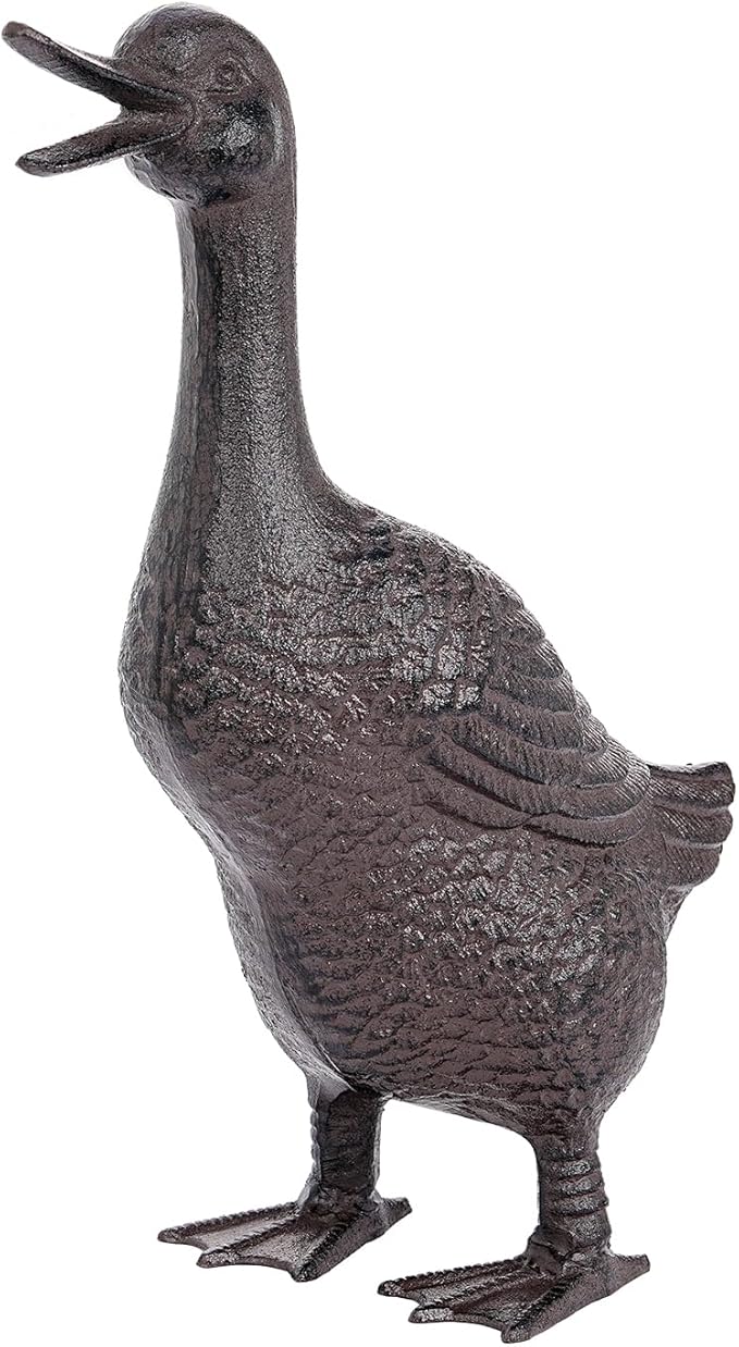 Sungmor Vintage Cast Iron Duck Garden Statue - 15.7" Tall Heavy Duty Outdoor Mother Duck Figurine, Rustic Animal Sculpture for Lawn, Patio, Yard - Antique Brown Finish, Farmhouse Home Decoration