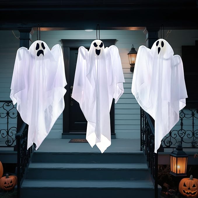 JOYIN 3 PCS Halloween Party Decoration 27.5" Hanging Ghosts, Cute Flying Ghost for Front Yard Patio Lawn Garden Party Décor and Holiday Decorations