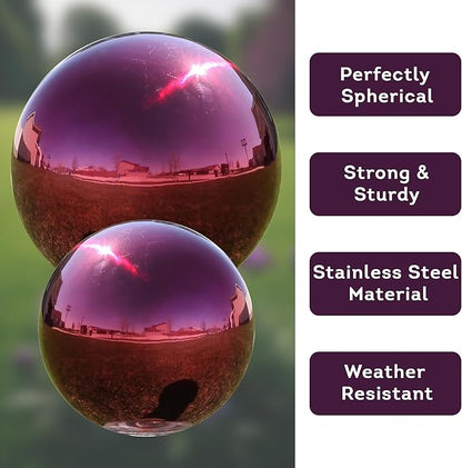 Lily's Home 10" Diameter Stainless Steel Gazing Globe Mirror Ball, Colorful and Shiny Addition to Any Garden or Home, Ideal As a Housewarming Gift, Sparking Red