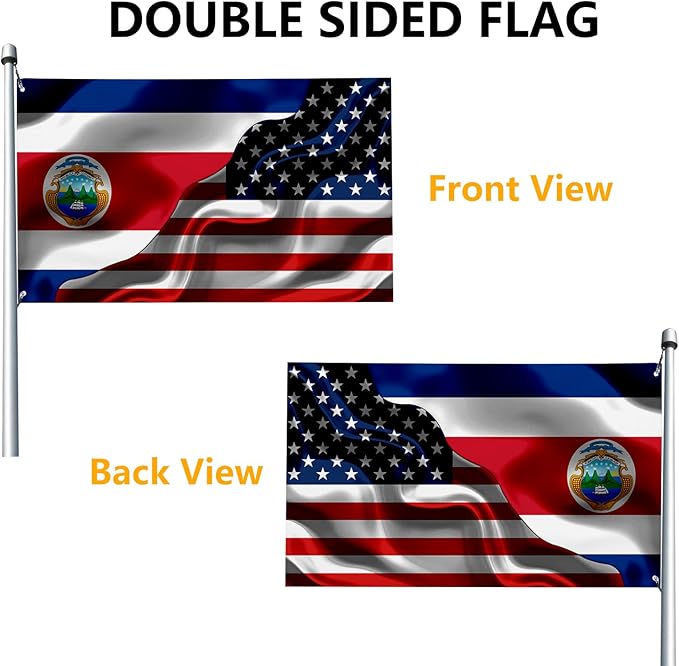 Costa Rica Costa Rican And Usa American Flag 3x5 Ft Double-Sided Printed Indoor/Outdoor Flag Polyester Fabric Decorative Banner With 2 Brass Grommets 3x5 Foot National Flags For Outside