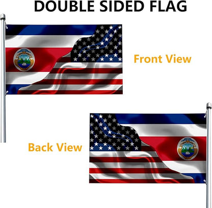 Costa Rica Costa Rican And Usa American Flag 3x5 Ft Double-Sided Printed Indoor/Outdoor Flag Polyester Fabric Decorative Banner With 2 Brass Grommets 3x5 Foot National Flags For Outside