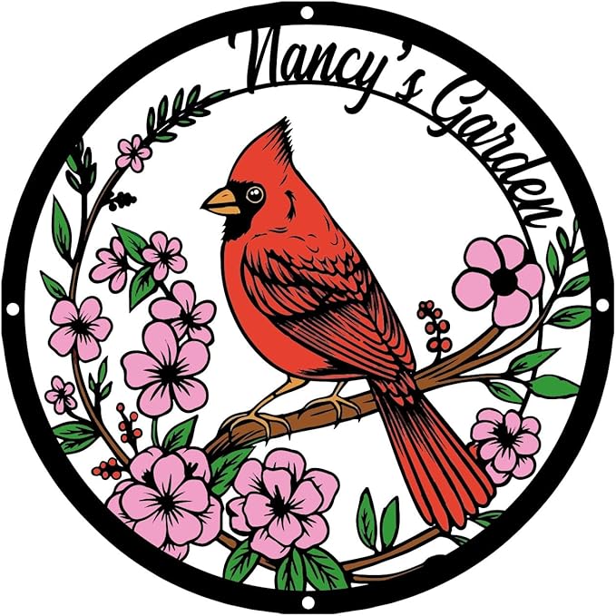 Personalized Name Garden Cardinal Metal Signs with Stake, Custom Family Name Yard Decor for Outdoor Outside, Cardinal Lawn Patio Stake Gardening Enthusiasts Grandmothers Gift