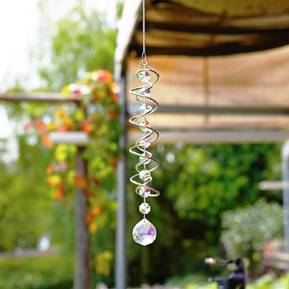 H&D HYALINE & DORA Gazing Ball Spiral Tail with AB Glass Ball Wind Spinner Spiral Hanging Rotating for Indoor Outdoor Decoration 20.5 Inch