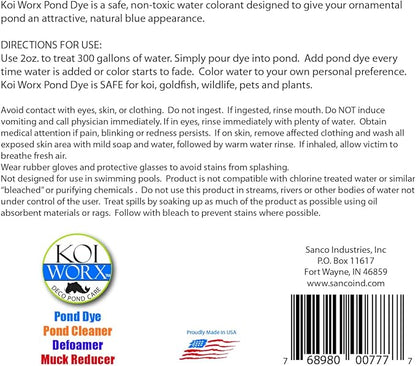 KoiWorx Blue Dye - Ornamental and Decorative Pond Dye, Water Features and Fountains, Safe for Koi - 16oz
