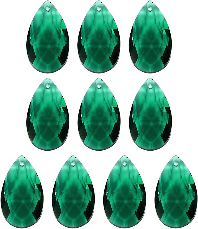 PATIKIL K9 Crystal Pendants Teardrop Beads, 10 Pack 38mm Chandelier Prisms Parts Hanging Beads DIY Lamp for Arts Crafts Decoration, Dark Green