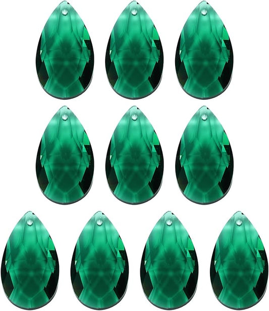 PATIKIL K9 Crystal Pendants Teardrop Beads, 10 Pack 38mm Chandelier Prisms Parts Hanging Beads DIY Lamp for Arts Crafts Decoration, Dark Green