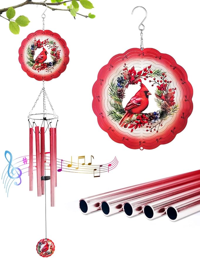 Wind Chimes for Outside with Cardinal Wind Spinner, Unique Gifts for Mom Grandma Women Birthday Christmas, Memorial Wind Chimes for Loss of Loved One, Red Bird Windchimes Outdoor Decor