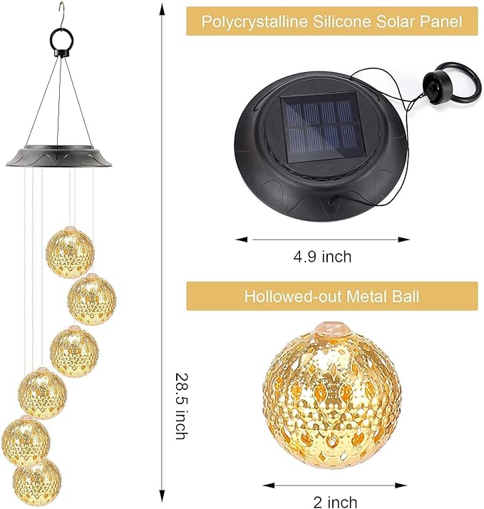 Gifts for Women, Mom Grandma Gifts for Mothers Day, Birthday Gardening Gifts for Women, Solar Lights Outdoor Decorative Solar Wind Chimes for Outside Gold Ball Garden Decor Yard Patio Porch