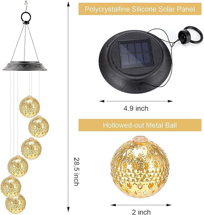Gifts for Women, Mom Grandma Gifts for Mothers Day, Birthday Gardening Gifts for Women, Solar Lights Outdoor Decorative Solar Wind Chimes for Outside Gold Ball Garden Decor Yard Patio Porch